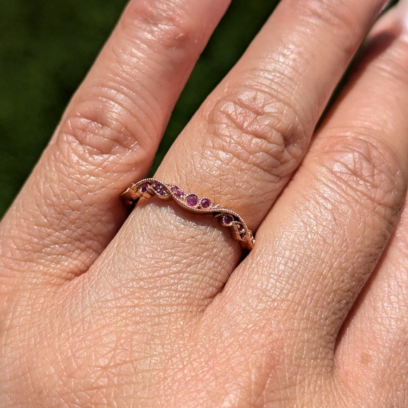 14K Rose Gold Ruby Milgrain Floral Style Ring Band - Picture 6 of 8